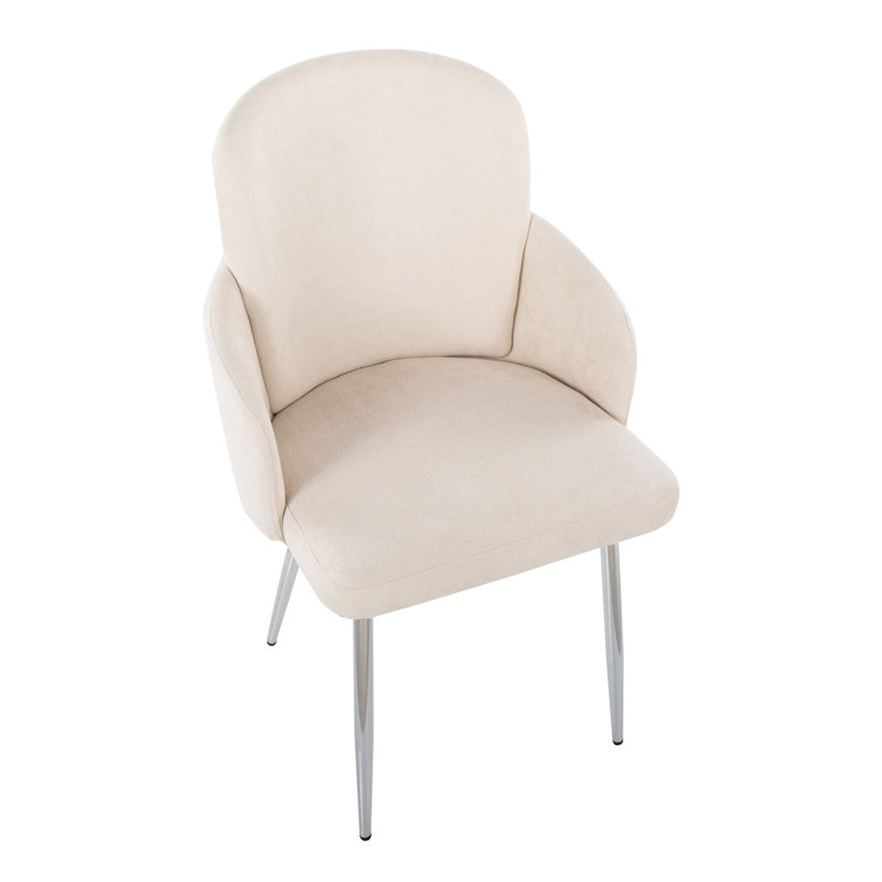Jaquavia Fabric Upholstered Arm Chair in Cream, Fabric Cream, Chrome