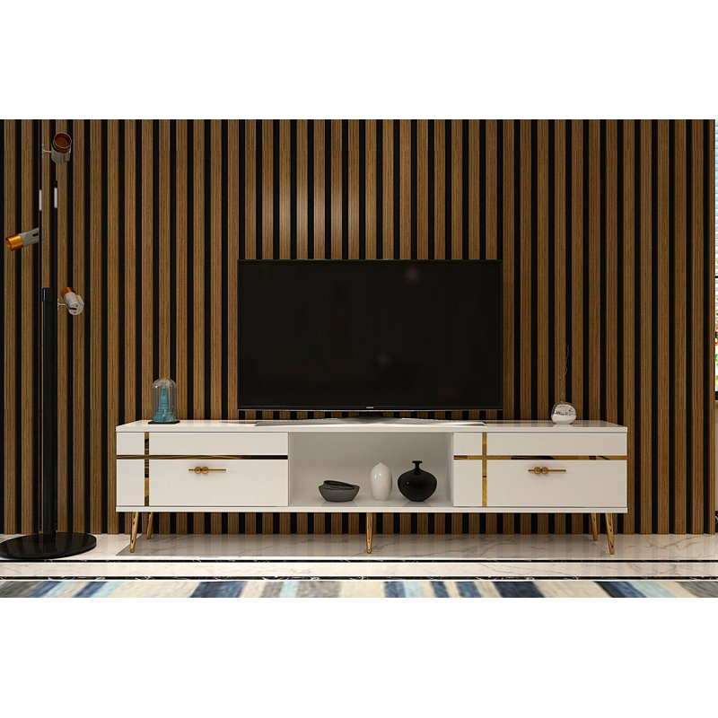 Meuble télé, Blanc / Doré