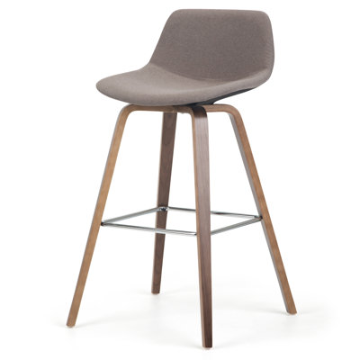 Randolph Upholstered Bentwood Mid-Century Modern Bar & Counter Stool with Chrome Footrest