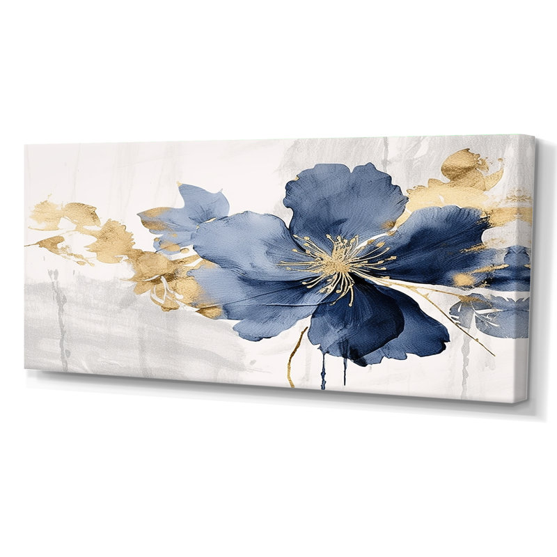 Hibiscus bleu et blanc, fleurs d'harmonie tropicale I - art mural floral, Toile tendue, H 28 po x l 60 po x P 1,5 po