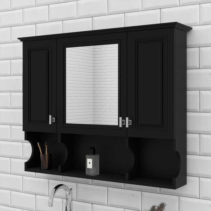 Design moderne avec miroir et tablettes ouvertes, Noir