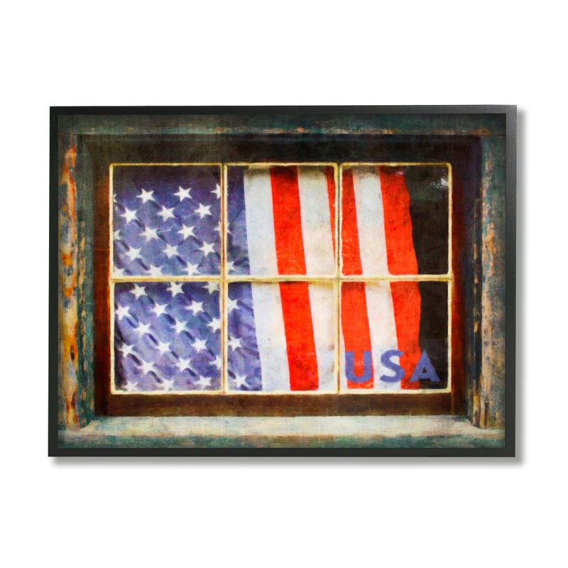 Drapeau américain patriotique rustique, Giclée encadrée noir minuit, H 11 po x l 14 po x P 1,5 po