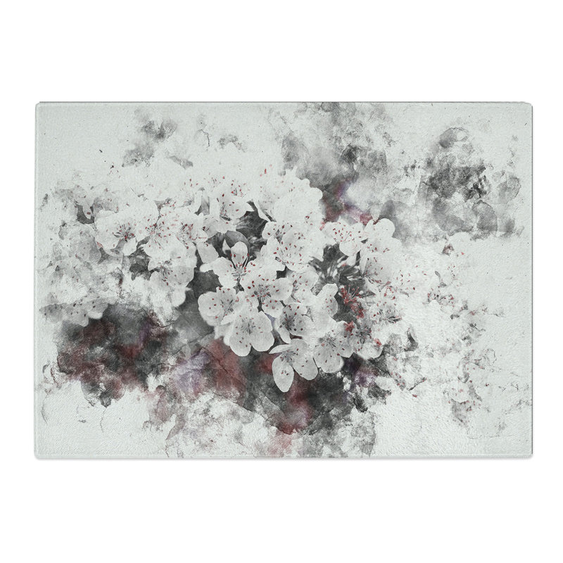 Tempered Glass Winters Bloom Flowers Watercolour Chopping Board, 20 cm x 28.5 cm