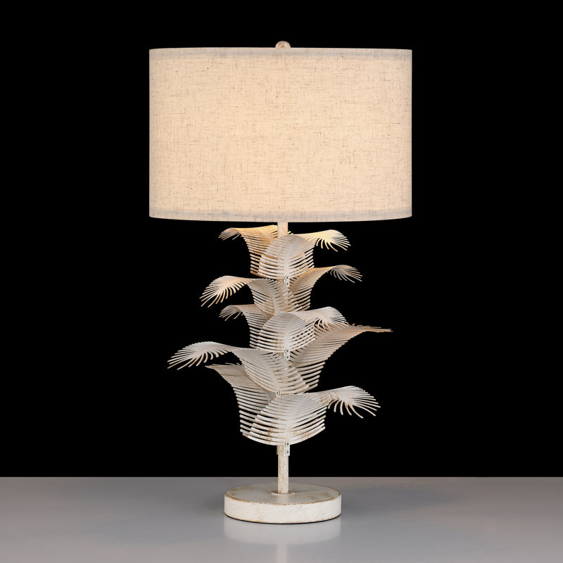 60cm Metal Table Lamp with Linen Shade, Antique Distressed White