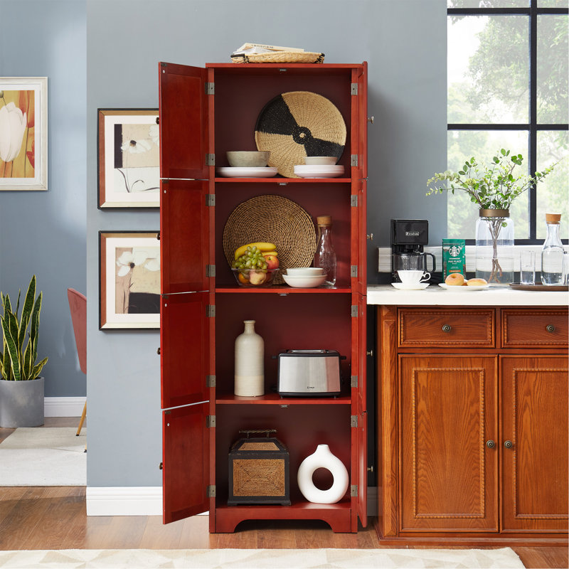 72.4" Tall Storage Cabinet Tall Storage Cabinet With 8 Doors And 4 Shelves ,Bookshelf Living Room, Kitchen, Dining Room, Office  Freestanding Storage Cabinet,Cherry