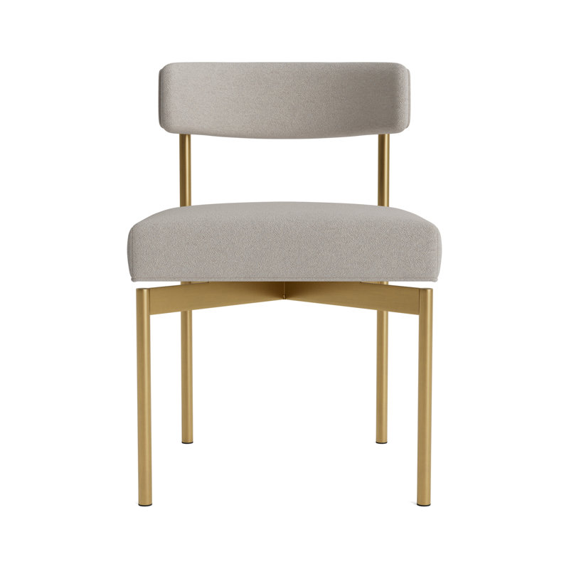 Remy Upholstered Dining Chair, Performance Boucle - Dove Gray, Brushed Brass