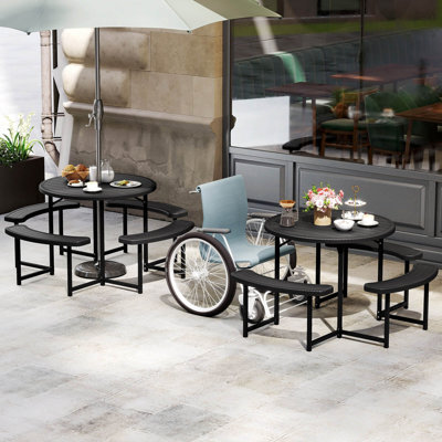 Ensemble de banc de table rond avec 4 bancs et parasol