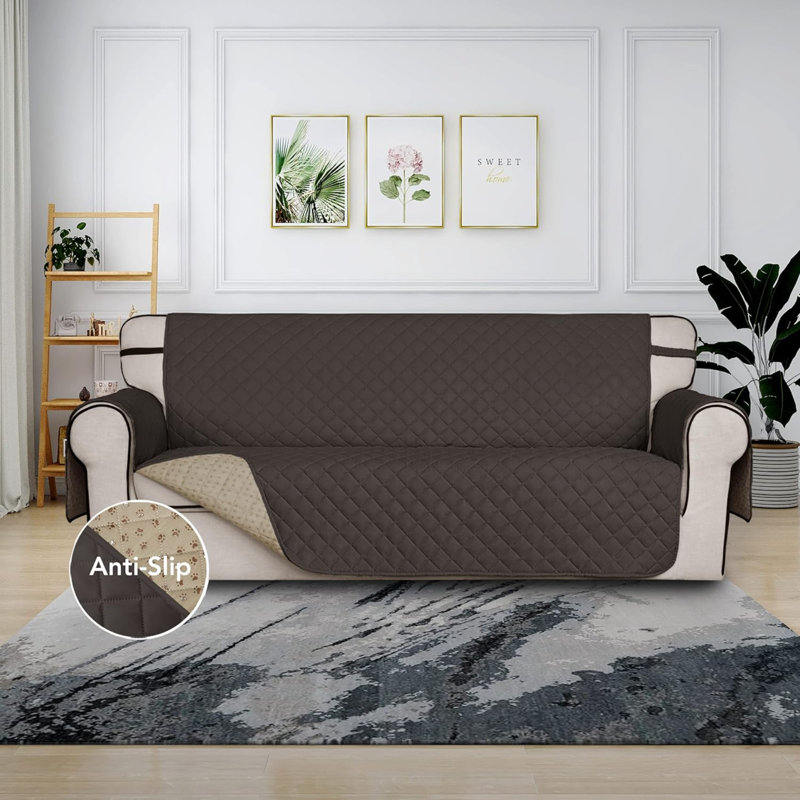 Housse pour canapé à coussins en T, Tissu brun foncé, H 76 po x l 124 po x P 23 po