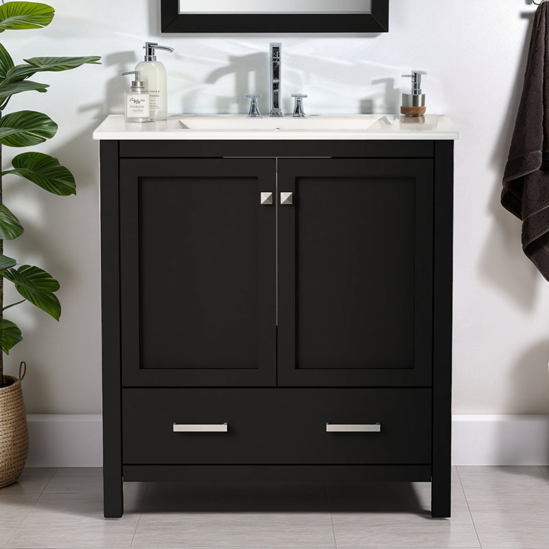 Meuble-lavabo simple 30 po, Argent, Noir