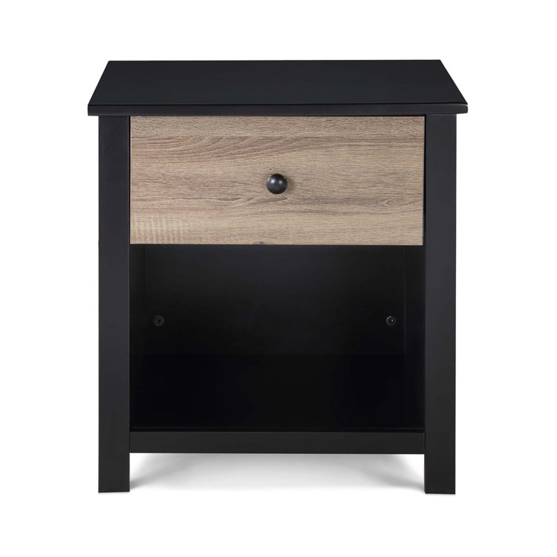 Table de chevet avec tiroir et tablette, Noir, noir, noir, noir