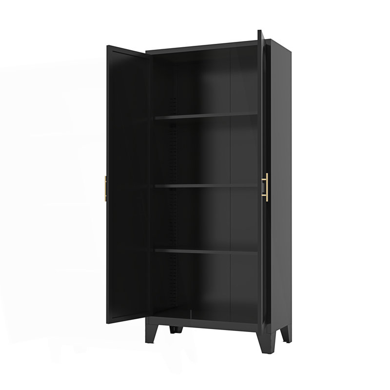 2 Shapely Doors Cabinet, Metal Storage Cabinet With Doors And Adjustable Shelves, Living Room Cabinet, Black