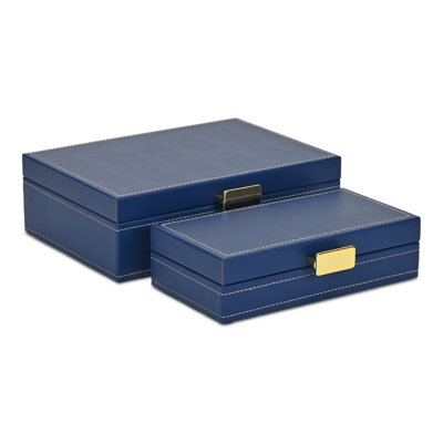 Lithos Vintage Rectangular Style Set of 2 Boxes with Stitched Accents & Gold Handles