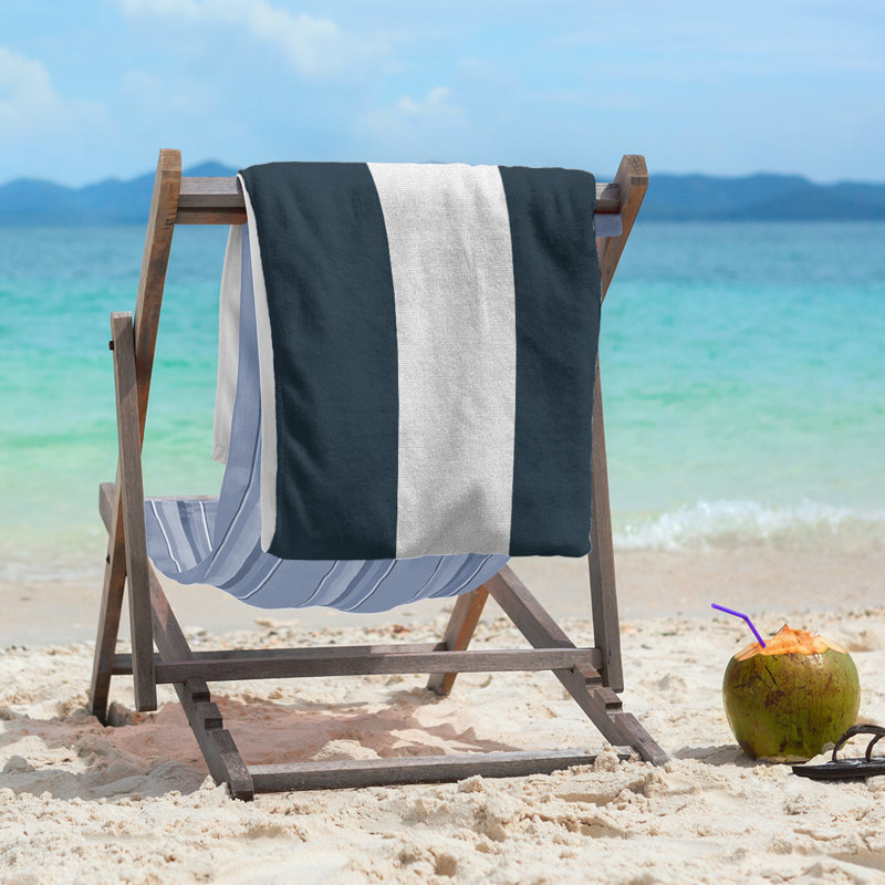 Beach Towel, White/Navy Blue
