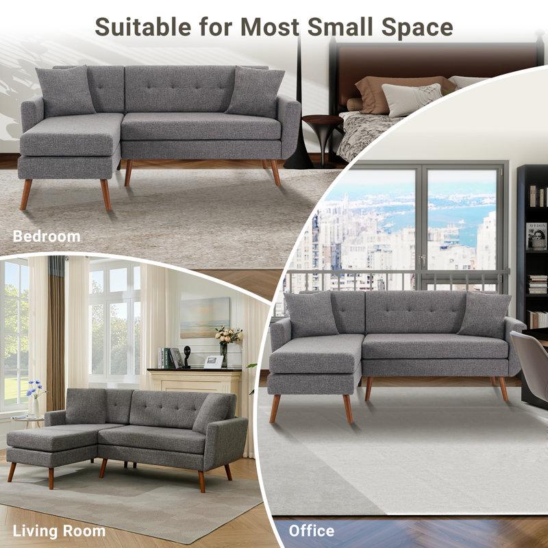 Canapé modulaire en L 80 po Mid-Century, Lin gris