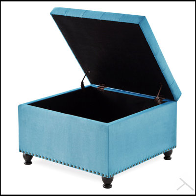 Large Square Storage Ottoman with Wooden Legs, Button-Tufted Top, and Nail Trims for Elegant Living Spaces