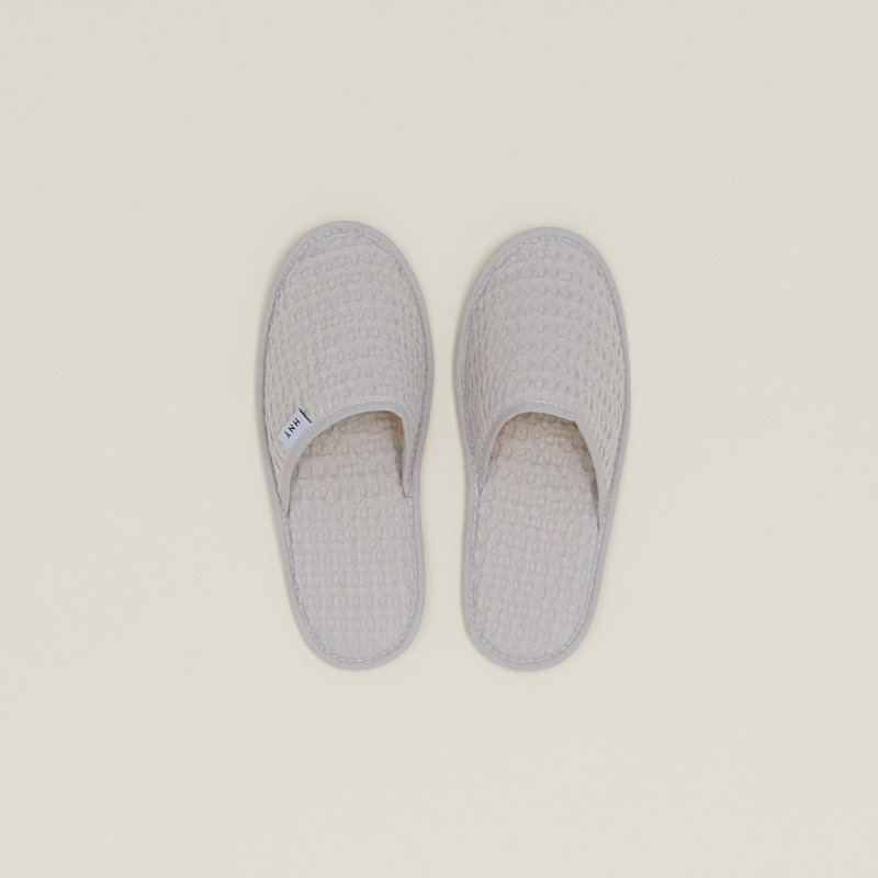 Pantoufles simples en coton gaufré, Moyen, Gris clair