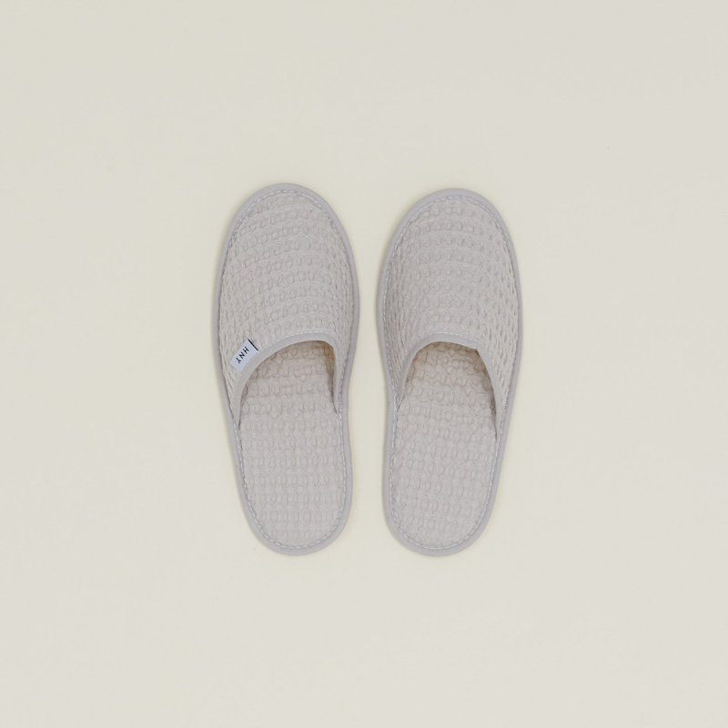 Pantoufles simples en coton gaufré, Moyen, Gris clair