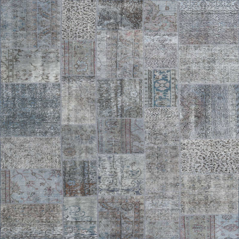 Tapis en laine gris / bleu, Rond 6 pi
