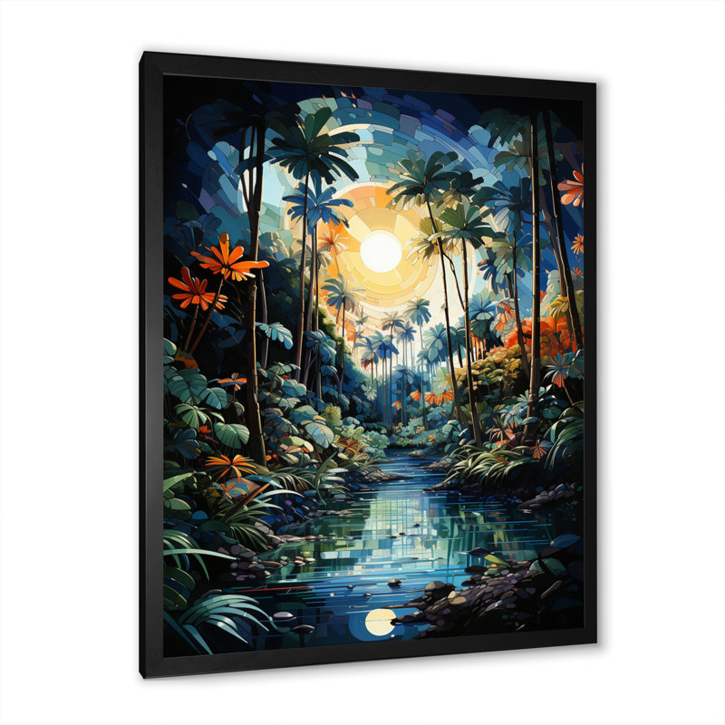 Xaviar Green Palm Trees Pointillism III sur toile, H 20 po x l 12 po x P 1 po, Cadre noir