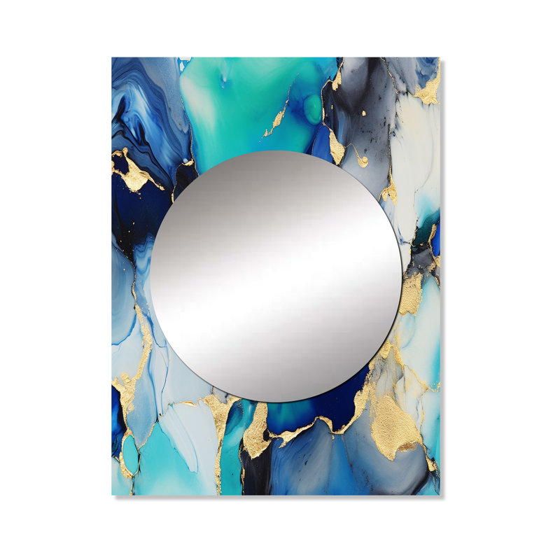 Hermoth bleu et or abstrait abstrait de luxe fluide X - fractales miroir, miroir mural moderne, impression sur métal