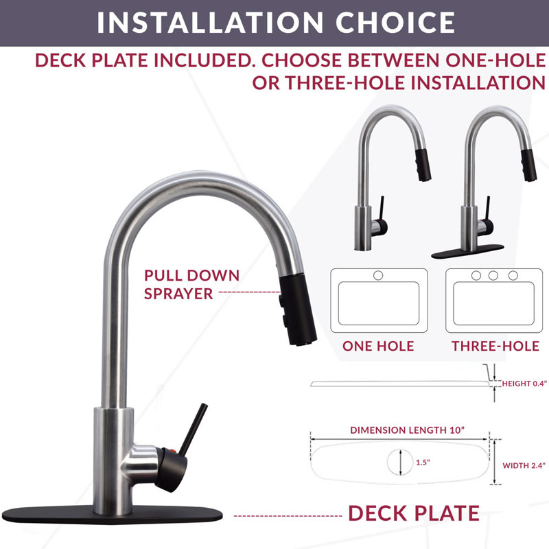 Dual Spray Push Button Mode Kitchen Faucet with Pull Down Sprayer Head, Stainless Steel/Matte Black
