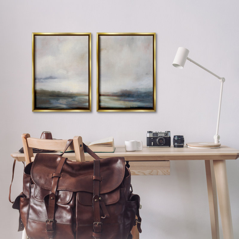 «Moody Clouds Landscape», ensemble de 2 toiles flottantes encadrées par Simon Addyman, Cadre flottant métallique doré
