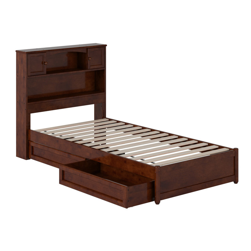 Lit plateforme avec rangement en bois Denver, Twin XL, Walnut