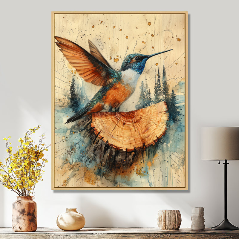 Art sur toile, Colibri de Gertwin dans la forêt II, H 20 po x l 12 po, Reproduction avec cadre flottant, Crème, crème