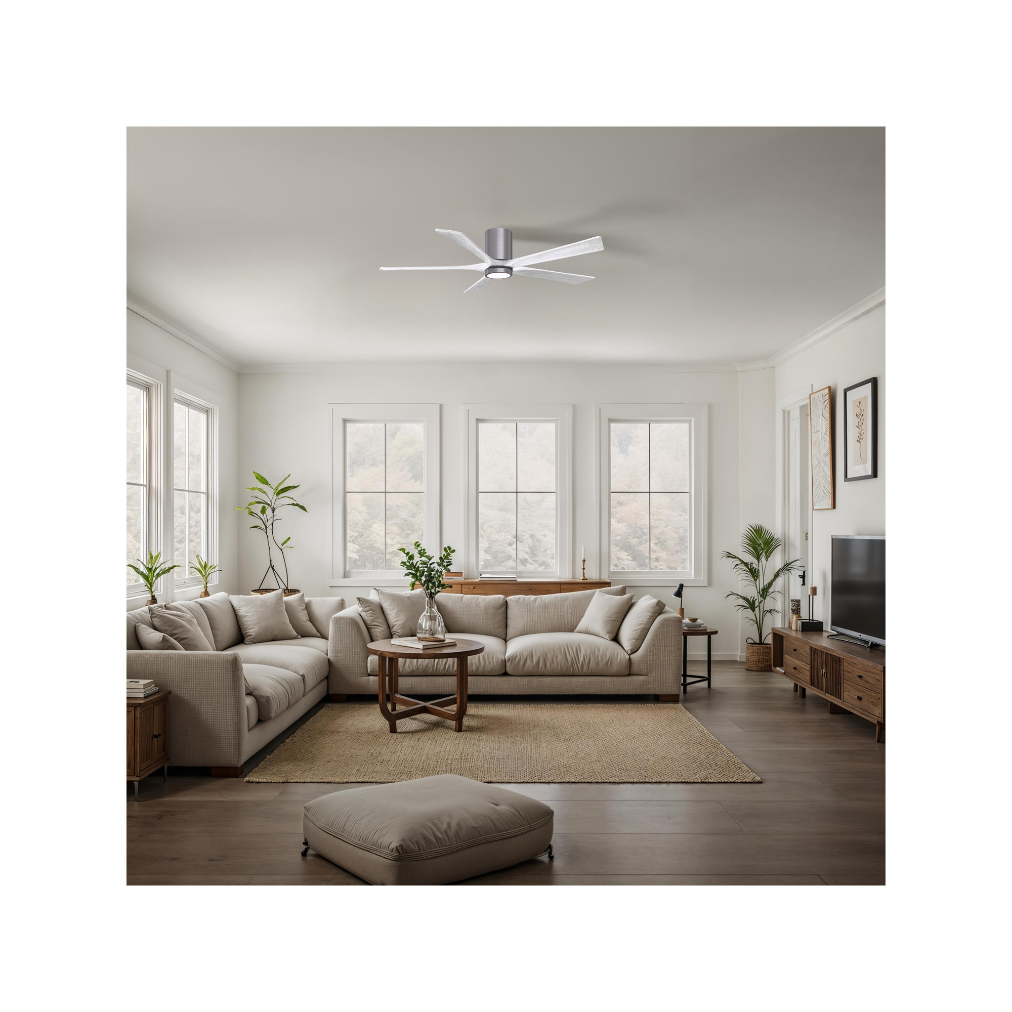 Irene 5 - Blade LED Ceiling Fan with Light Kit Included, Matte White, 60", Brushed Pewter