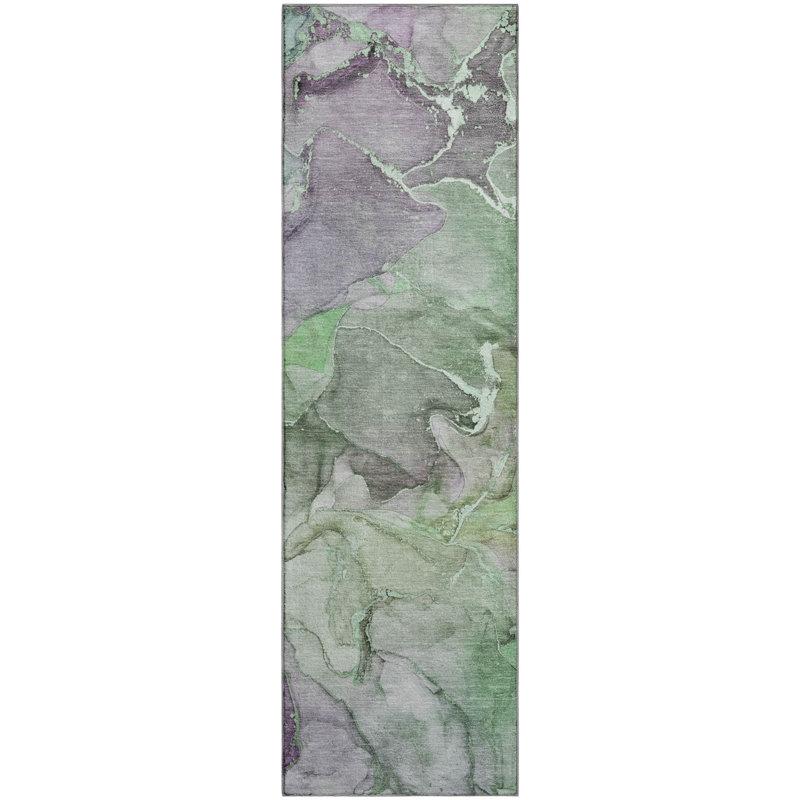Premium Machine Washable Cerrito AMF500 Green Rug, Runner 2'3" x 7'6"