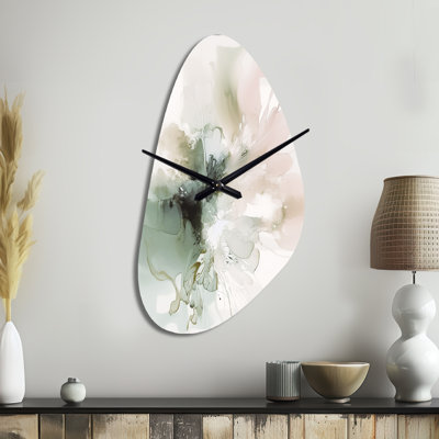 Green And Cream Essence Of Modernity I - Fall Shape Unique Abstract Marble Wall Clock