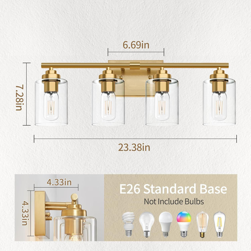 Modern Bathroom Vanity Light Fixture With Finish And Clear Glass Shade, Wall Sconce Lighting For Bathroom, Bedroom, And Living Room