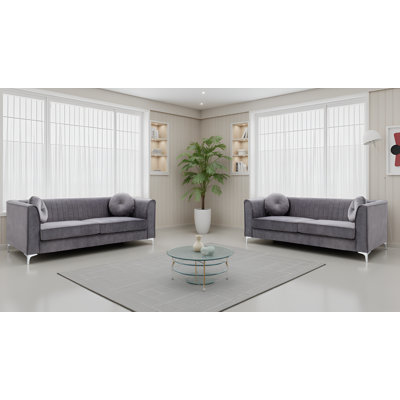 Tetouan Gray Velvet Microsuede Sofa Set Of 2