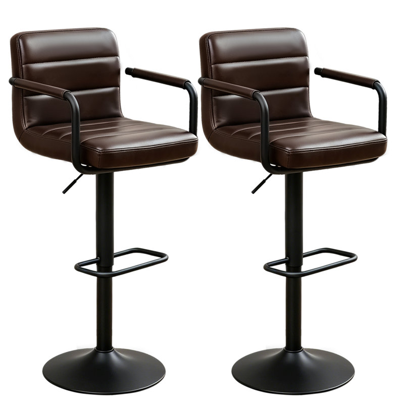  Modern Adjustable Swivel Bar Stools with High Back, Faux Leather Upholstered Counter Height Chairs (Set of 2), Black Brown