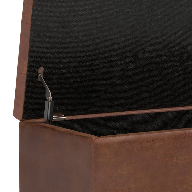 Cosmopolitan Distressed Saddle Brown Tufted Faux Leather Storage Ottoman