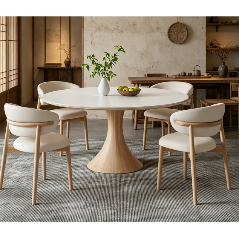 Solid Wood Round Table in a Cream Finish