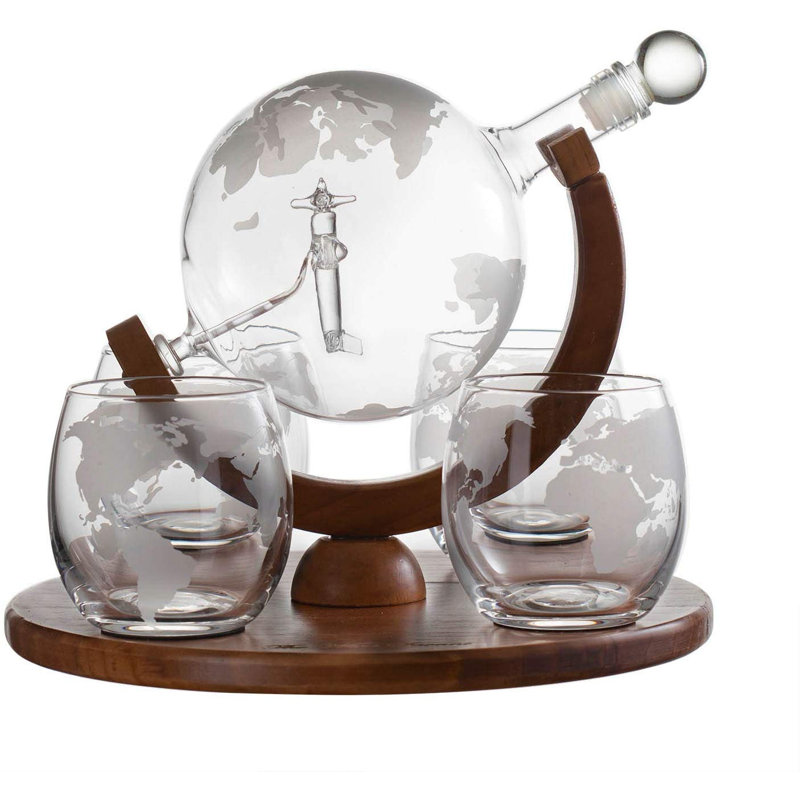 Ensemble de 5 pièces décanteur à vin avec carte du monde avion globe Anello