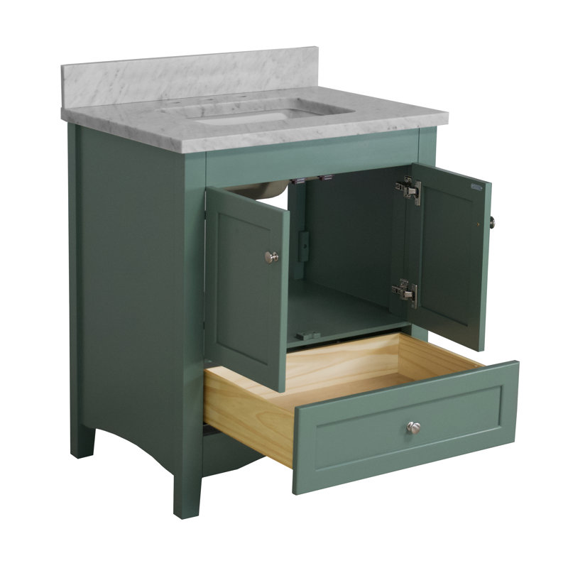 Ensemble de meuble-lavabo simple 30 po Edber, Marbre de Carrare, Vert sauge