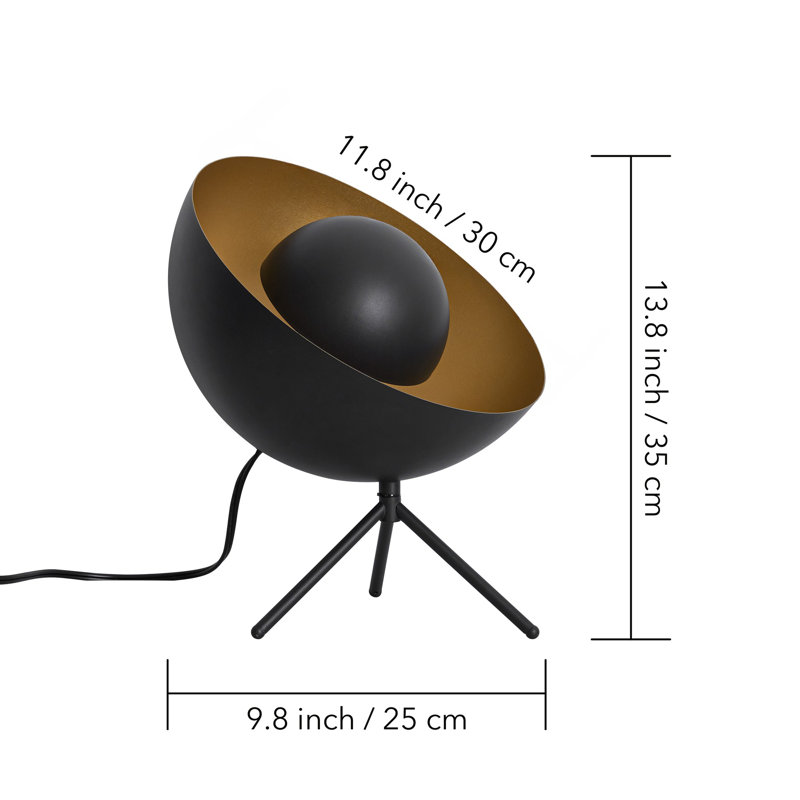 Lampe de table à trépied en métal noir et noir