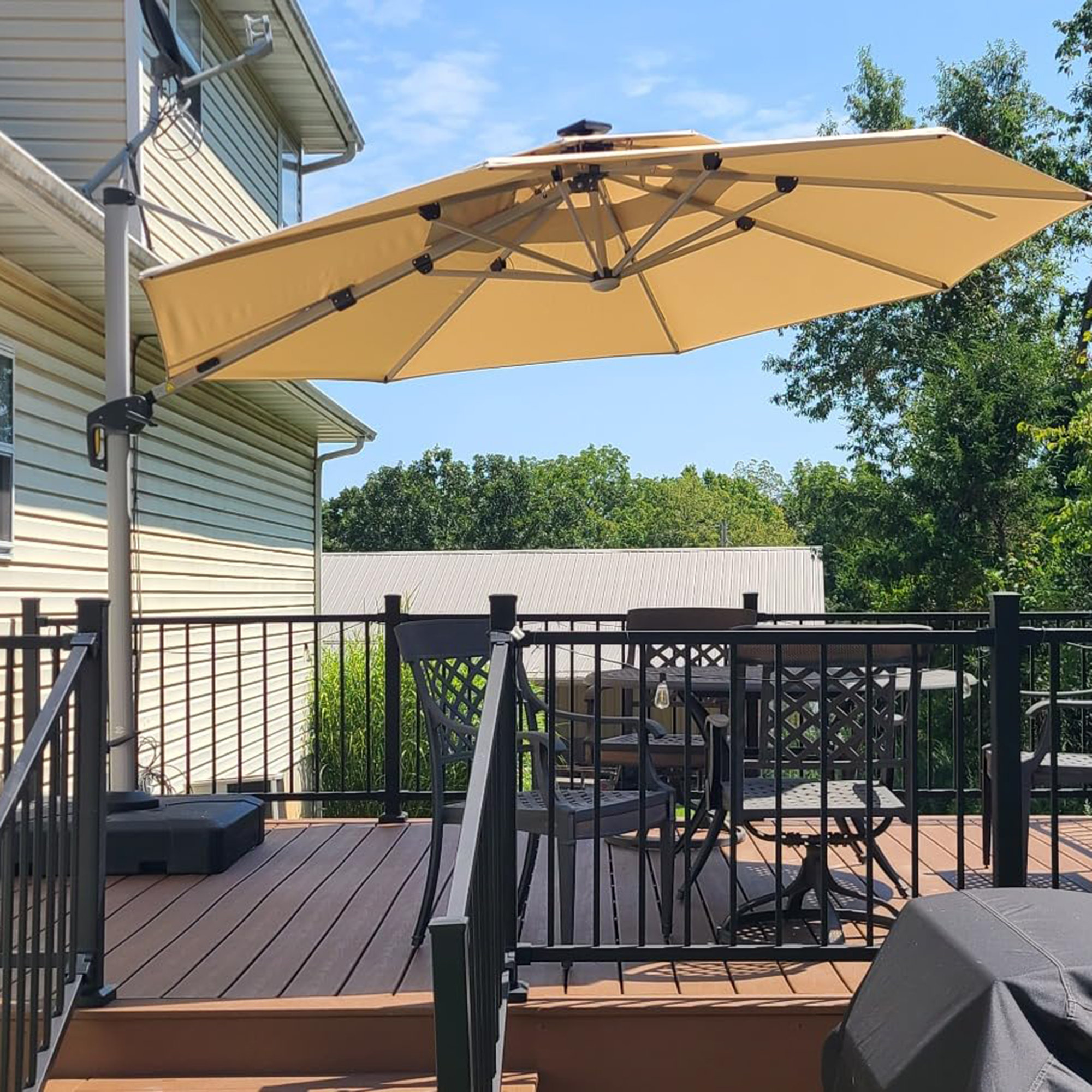 Lillehammer 144'' Cantilever Outdoor Umbrella with lights, Beige