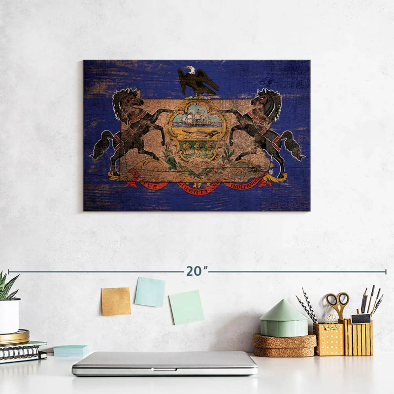 State Map Over Pennsylvania Flag, 8" H x 12" W