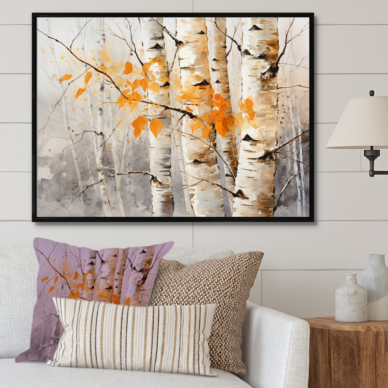 «Orange Brich Wood In Winter», reproduction sur toile, Cadre flottant noir, H 24 po x l 32 po x P 1 po
