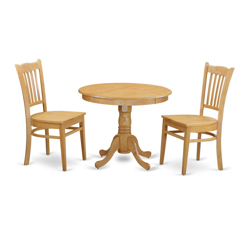 Wolken Rubberwood Solid Wood Dining Set, 30" H x 42" W x 42" D, 3 Pieces: Table, 2 Chairs, Oak