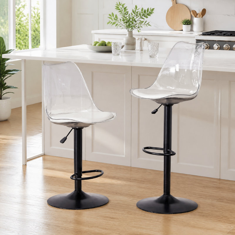 Tabourets de comptoir réglables en acrylique 2 pièces avec repose-pieds 2 pièces, Noir