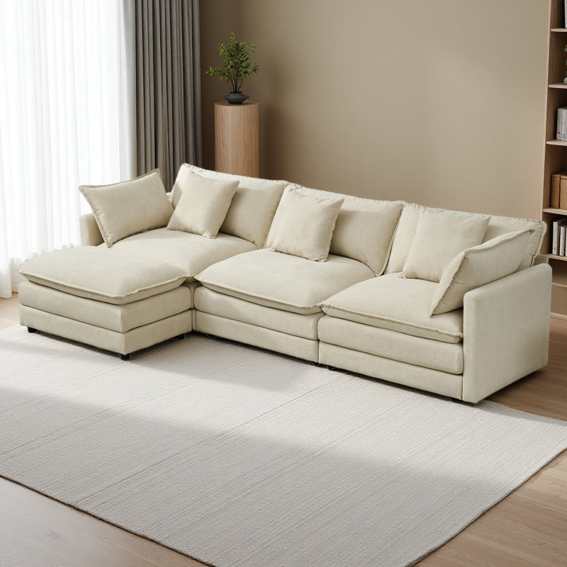 Canapé modulaire combiné, canapé Cloud confortable, canapé combiné de style repose-pieds, canapé en chenille, canapé à assise profonde avec coussins