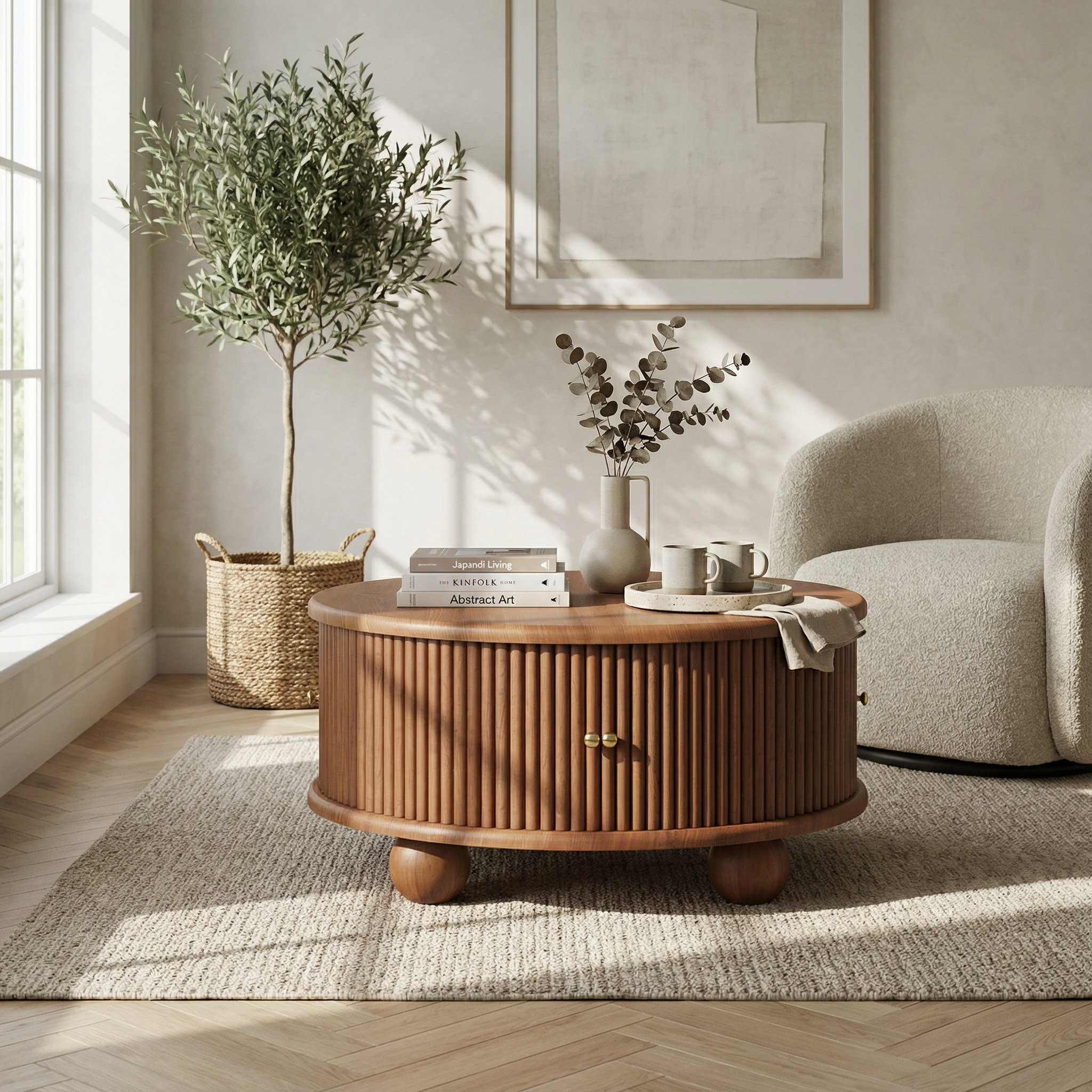 Latitude Run® Round Fluted Coffee Table with Hidden Storage Compartment ...