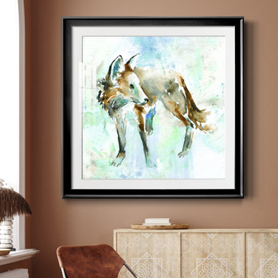 Renard sur fond bleu - peinture encadrée