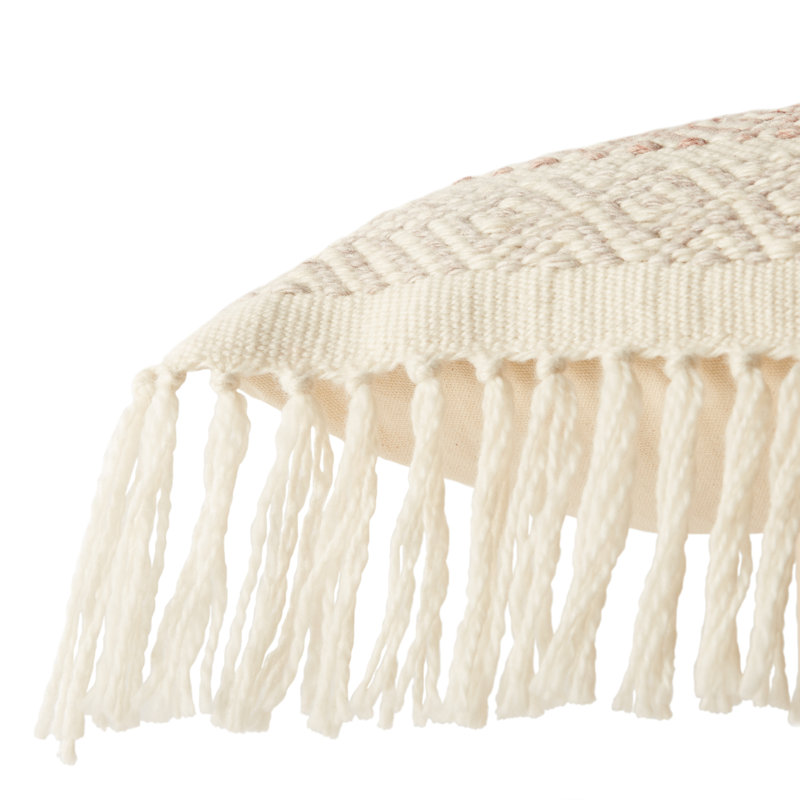 Taupe Chevron Polyester Indoor/Outdoor Lumbar Pillow with Tassels