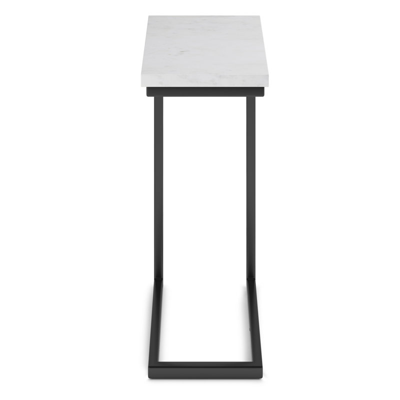Table de bout industrielle Skyler en marbre véritable avec structure en métal, assemblée, Plateau blanc / base noire