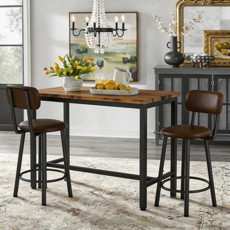 Trexton 2 - Person Four Leg Dining Set, Rustic Brown